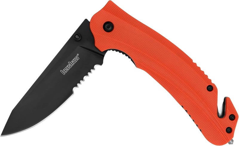 Kershaw Barricade Pocket Knife, Orange, 3.5 Inch Stainless Steel Drop Point Blade, Multifunction Rescue EDC with Assisted Opening, Everyday Carry Pocket Knife for Men and Women - Image 1